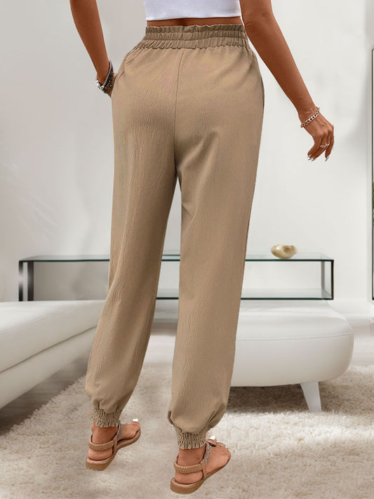 Tied Elastic Waist Pants with Pockets